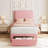 2 Sets Twin Bed Frame with Under-Bed Drawer, Upholstered Platform Bed with Wave Headboard for Kids/Girls, Wooden Slats Support, No Box Spring Needed, Velvet Pink
