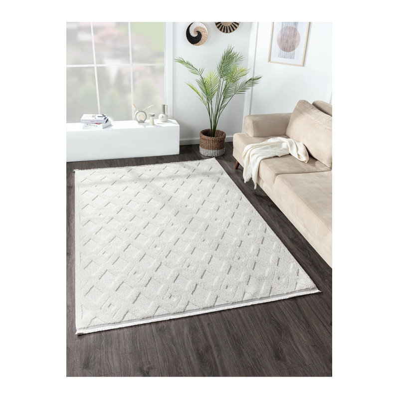 Luxurious Cream Carpet, 3.3 x 4.9 Feet | 100% Polypropylene, 1.8 lbs/sq ft, 0.7 in Pile Height | Machine Woven, Non-Slip Dot Underside, Antibacterial | Perfect for Living Room & Bedroom Decor, Easy to Clean