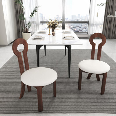 Vintage Rubber Solid Wood Dining Chair, Sheep Plush Dining Chair, Armless Dining Chair, Suitable For Small Home Dressing Room Model Room, Natural(Set Of 2)