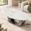 Table basse ovale de 125,4 cm (49,35 pouces) avec plateau en pierre frittée imitation marbre et piètement en acier inoxydable