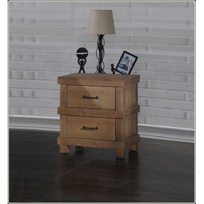 Table de chevet traditionnelle à finition chêne antique avec 2 tiroirs et meubles en bois 1 pièce