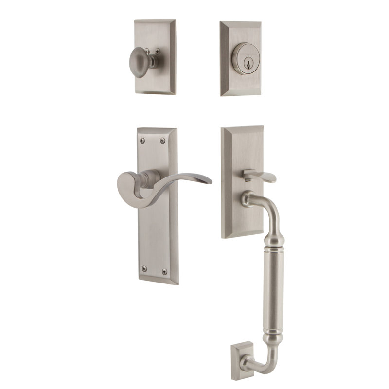 Nostalgic Warehouse New York Plate C Grip Handleset with Single Cylinder Deadbolt and Manor Lever, Timeless Bronze, Left