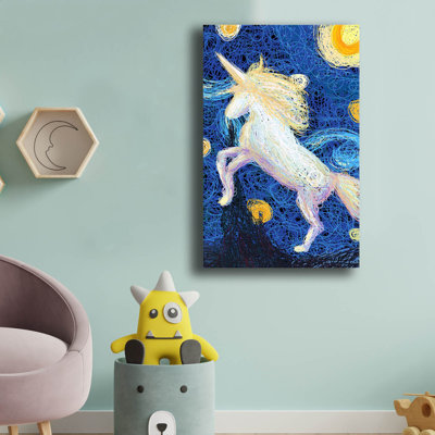 White Unicorn Fantasy Pine Frame Canvas Wall Art - 17.7" X 27.6"