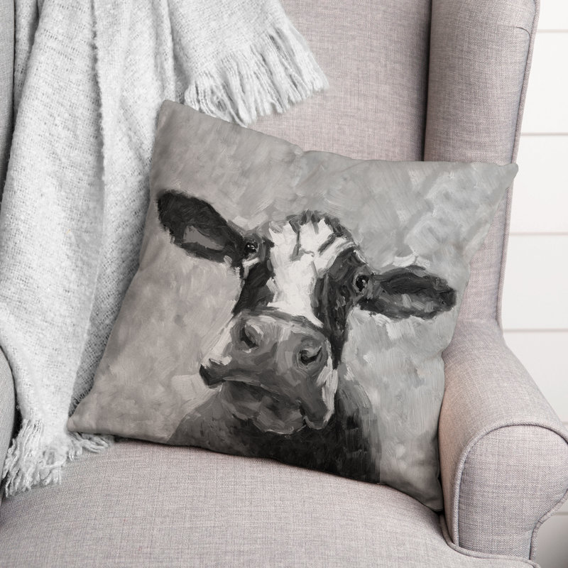  Cow Outdoor Square Pillow Cover & Insert, Gray