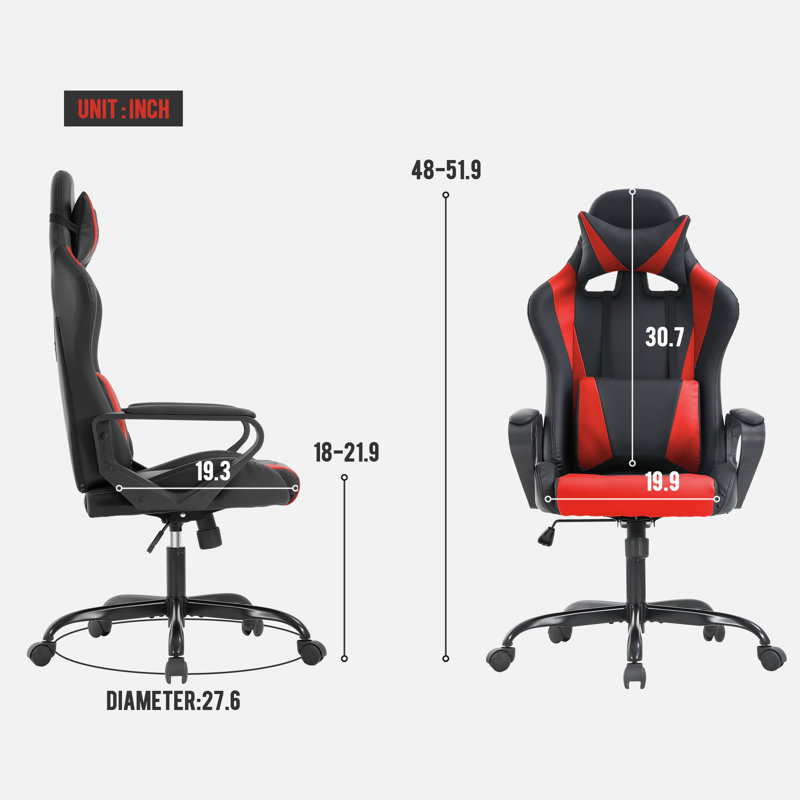 Fauteuil de jeu et de course inclinable et ergonomique en similicuir pivotant avec dossier haut et soutien lombaire Inbox Zero