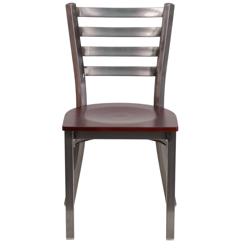 Hercules Series Silver Ladder Back Metal Chair with Brown Wood Seat