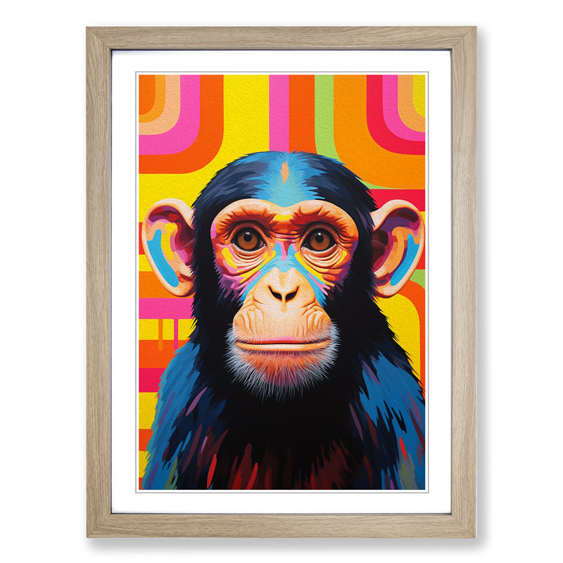XYZ-FRM-V1223-4529 Monkey Colour Field - Single Picture Frame Print on Wood, Oak , 64cm H x 46cm W x 2cm D