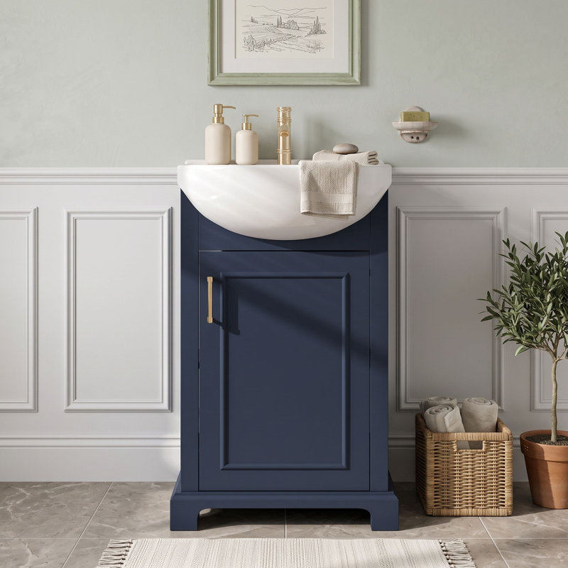 Meuble-lavabo de salle de bain avec lavabo en céramique, Bleu