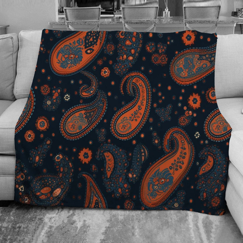 Machine Printed Throw Blanket, 51" W x 60" L, Blue/Orange