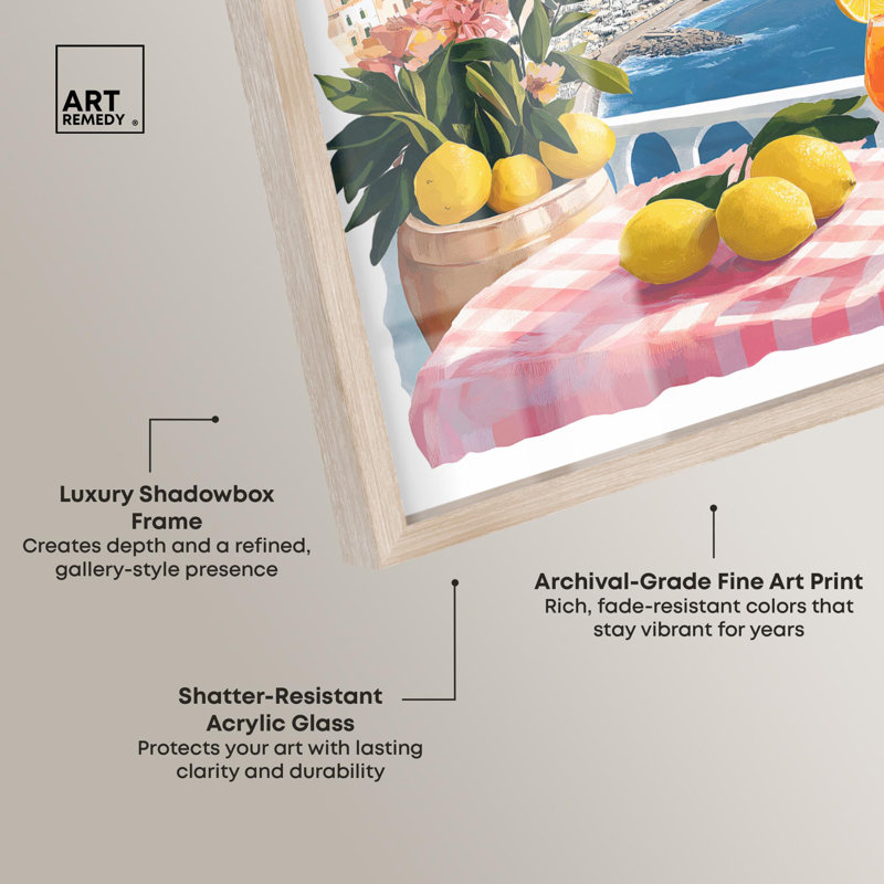 Reproduction d'été rétro Dolce Vita balcon II Shadowbox par Art Remedy, H 37 po x l 31 po, Crème, crème