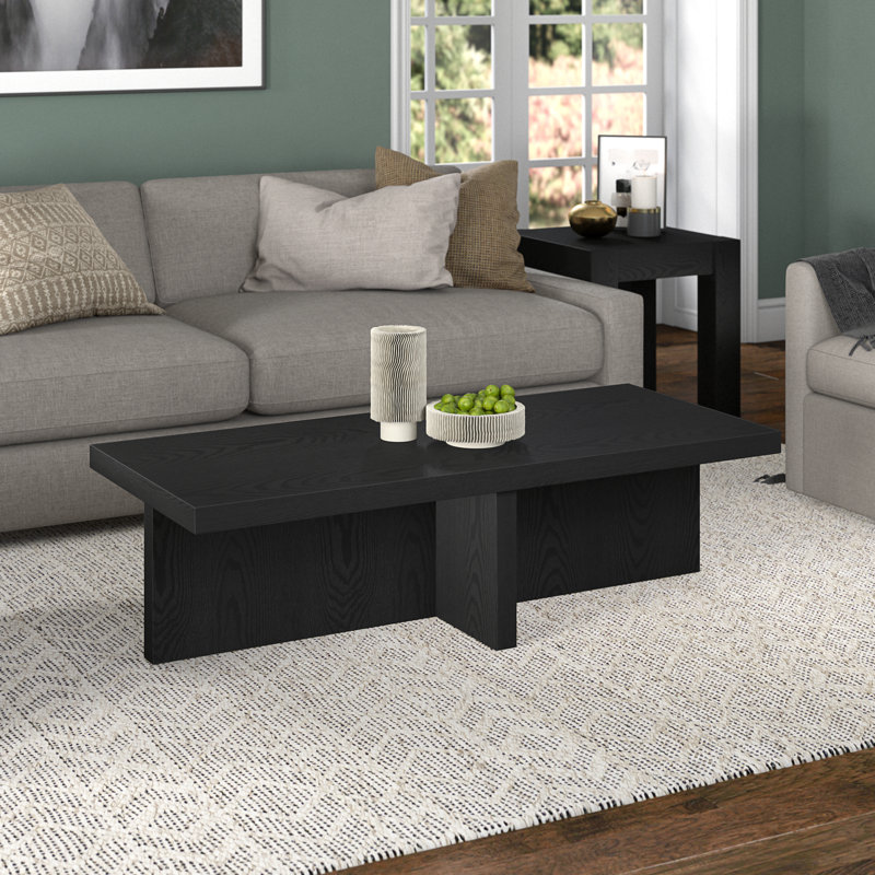 Elna Manufactured Wood Cross-Leg Coffee Table, Black Grain, 15" H x 54" L x 23.63" W