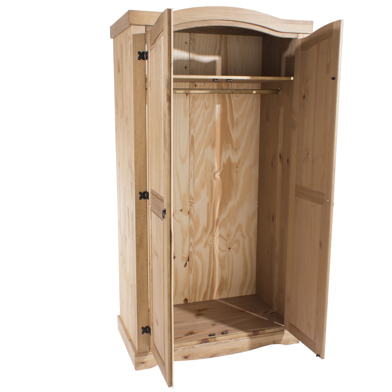 Deaver 2 Door Wardrobe, solid pine with antique wax finish, Corona design.
