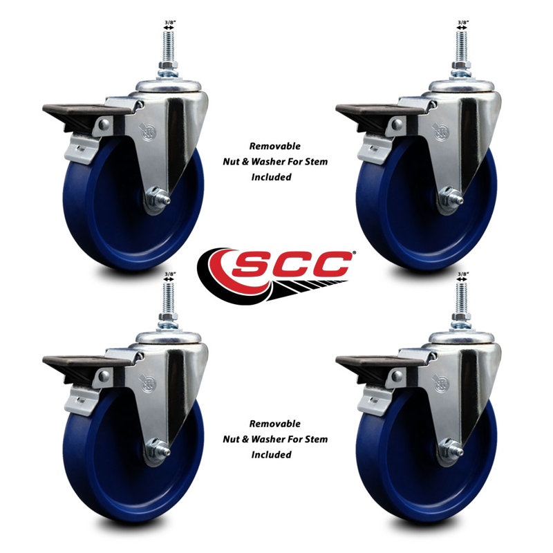 Polyurethane 3/8 Inch Threaded Stem Caster with Brake