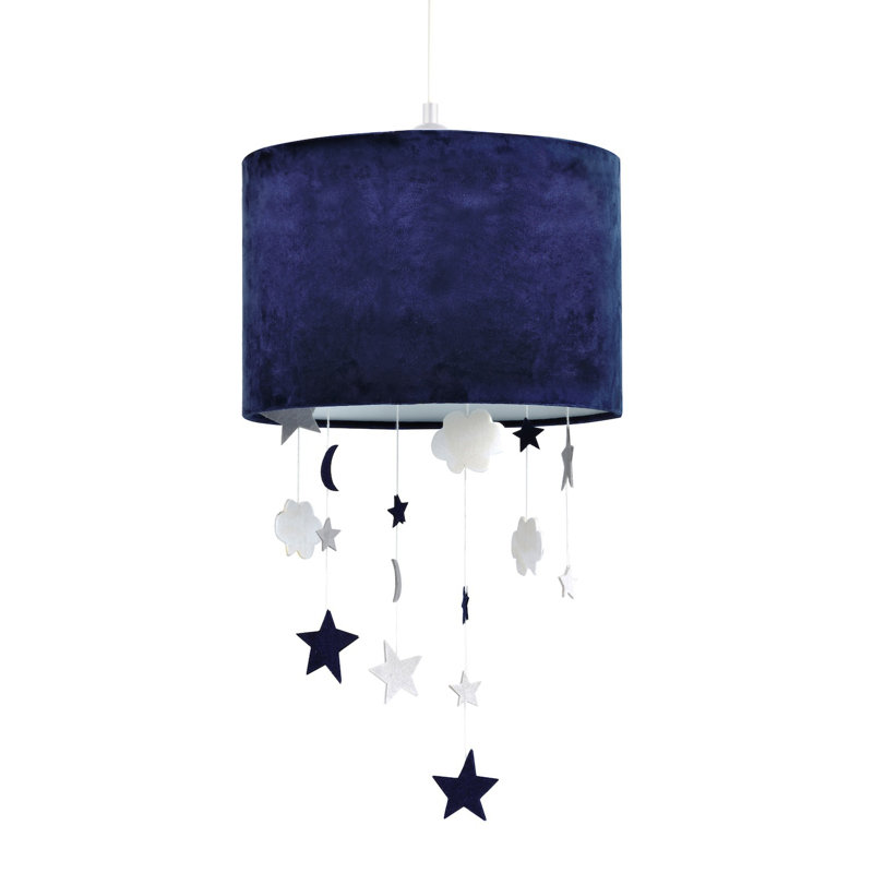 20cm H Velvet Drum Pendant Shade ( Screw On ) in Navy