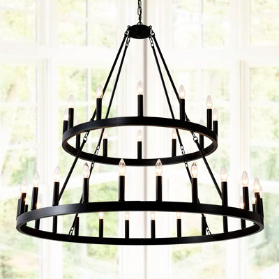 Wagon Wheel Lighting, 36-, style rétro, noir mat pour la salle à manger 2 étages, vestibule
