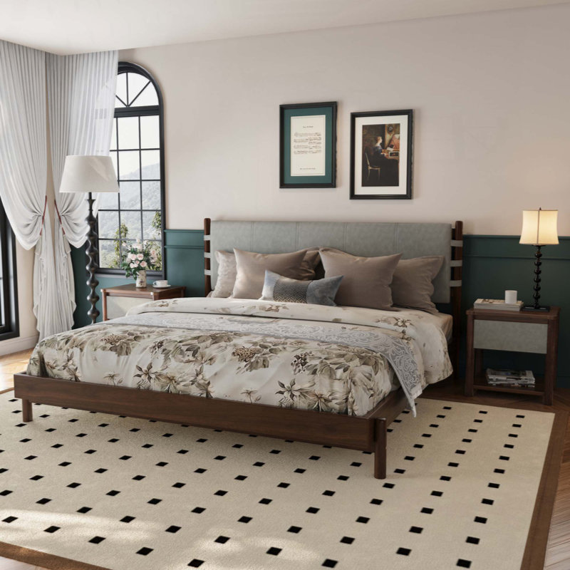 Ensemble de base de lit moderne avec 2 tables de chevet, lit plateforme en bois avec tête de lit et tables de chevet assorties pour la chambre à coucher