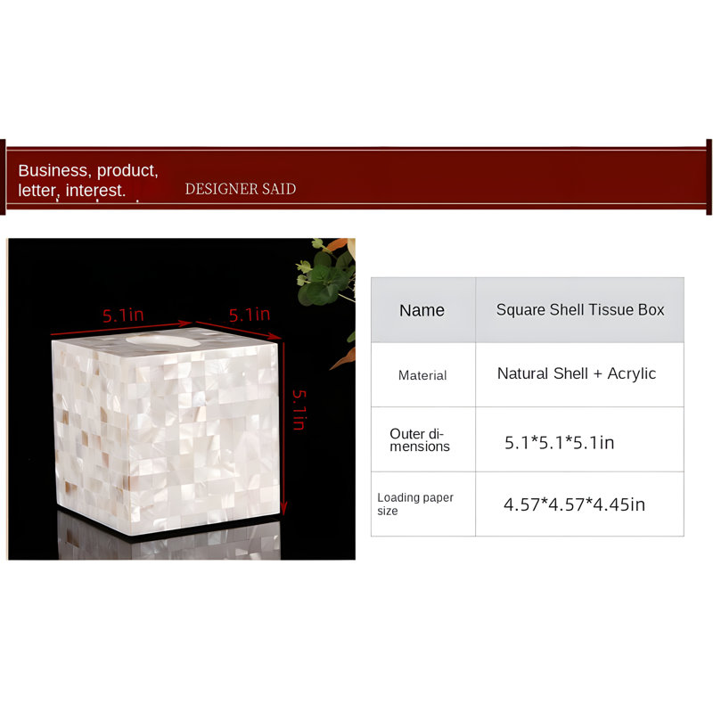 Porte-papier hygiénique carré de luxe en coquillage naturel pour la maison, l'hôtel, la salle de bain et la chambre à coucher