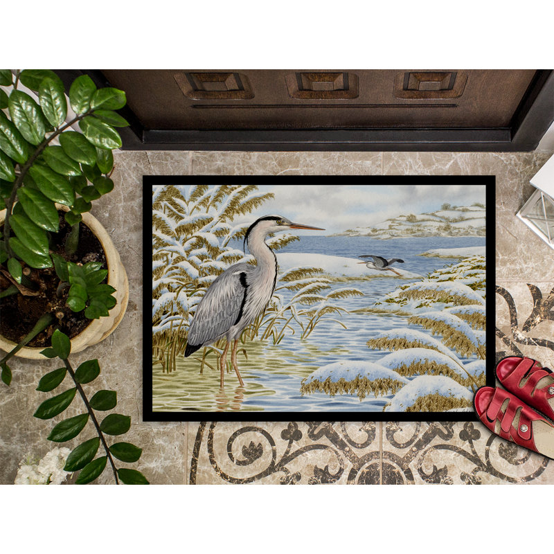 Tapis d'entrée antidérapant Keiron Blue Heron by the Water, Rectangle 1 pi 6 po x 2 pi 3 po