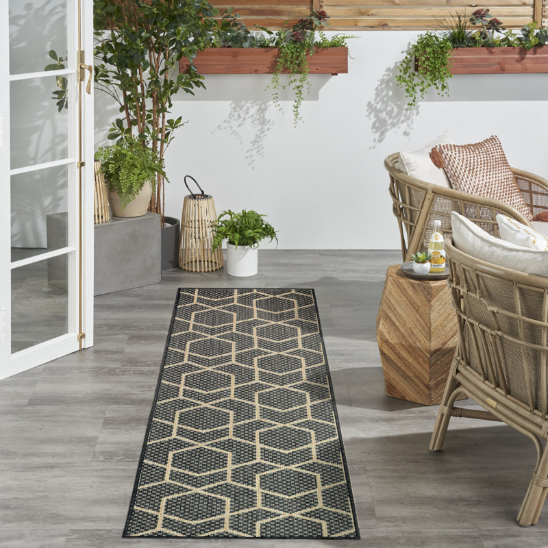 Reidy Modern Indoor/Outdoor Rug, Runner 2'2" x 8', Charcoal