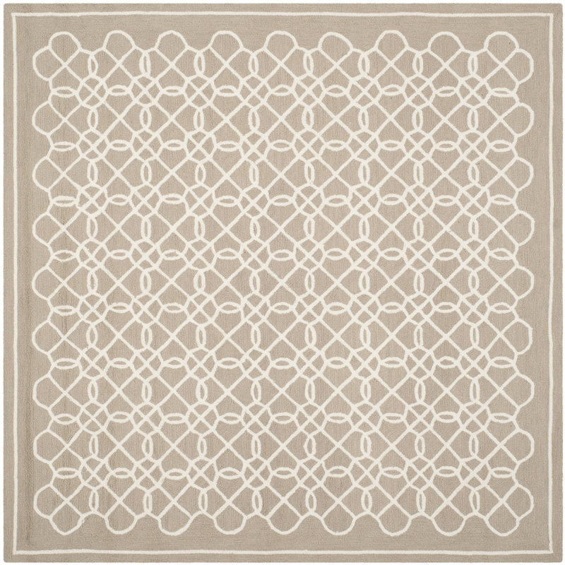Hollander Hand-Hooked Wool White/Tan Area Rug, Square 6'