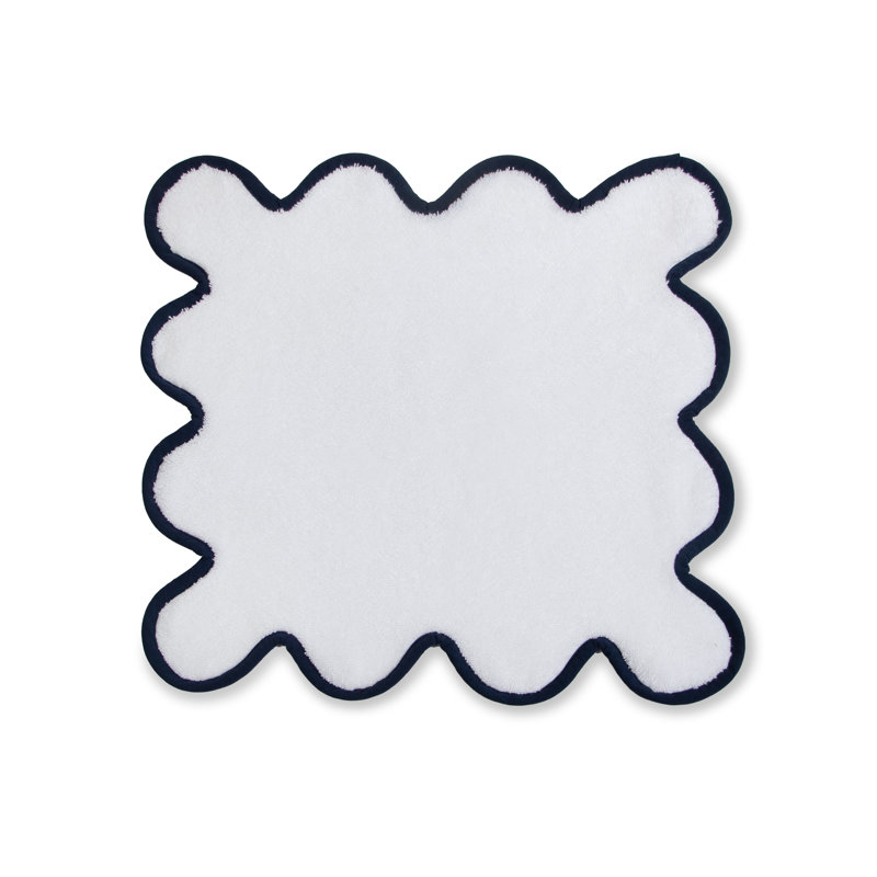 Scalloped Hand Towel, White/Navy, Hand Towel