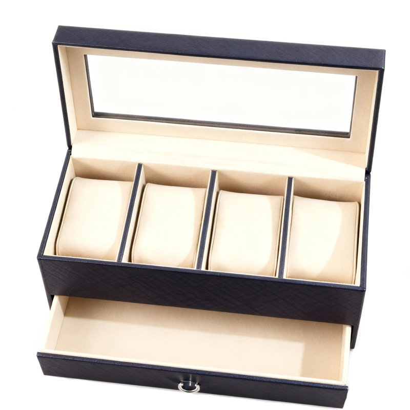 Boîte à montre en cuir + tiroirs