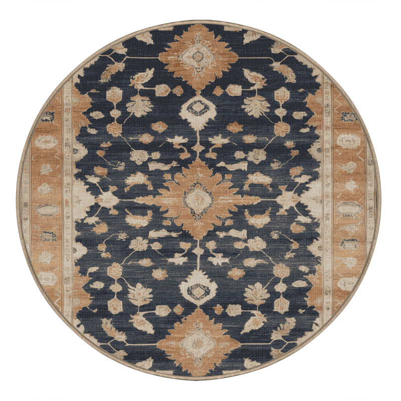 Tapis beige surteint lavable à la machine, Rond 8 pi