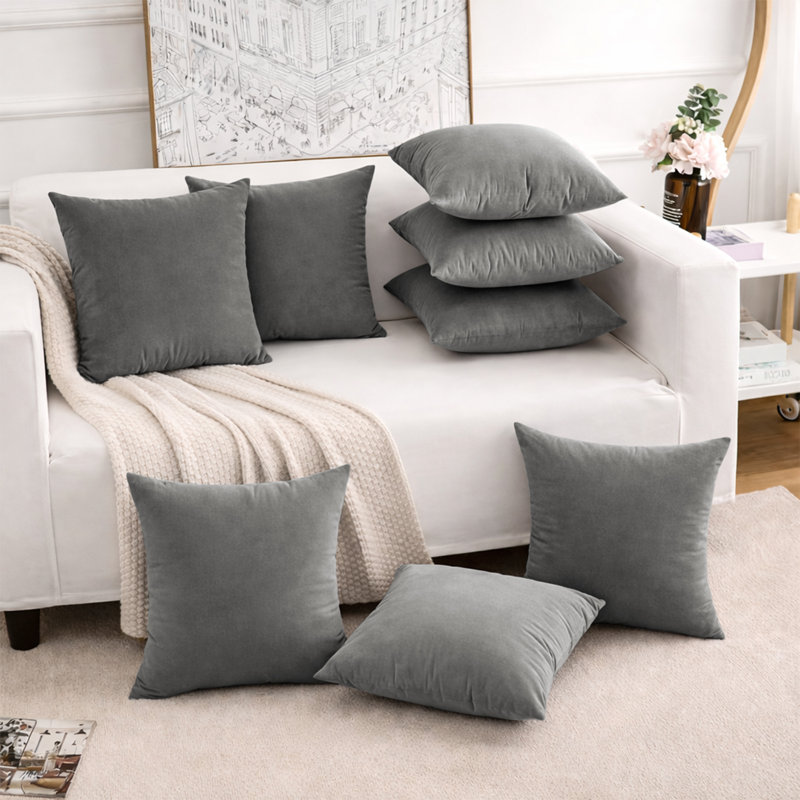 Luxury Velvet Soft Decorative Throw Cushion Cover Set of 8 Cases , Grey