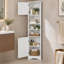 Armoire de rangement de coin haute avec 2 portes, tablettes réglables et tablette ouverte