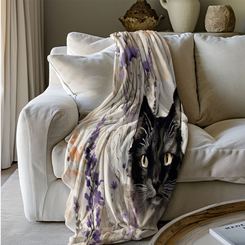 Jeté Meadow-Dwelling Kitty - 1 pièce Sherpa Bla Premium, L 60 po x L 80 po