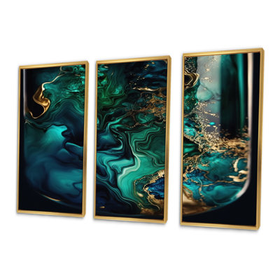 " Abstract Geode Marble Green and Blue II " 3 Piece Art Color Photography Print