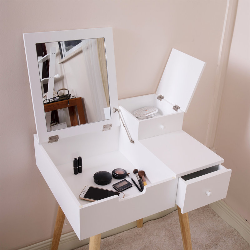 Coiffeuse en bois massif avec miroir Geromie