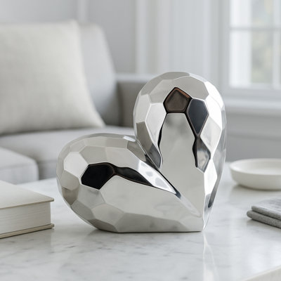 Stoneware Ceramic Geometric Heart Sculpture - Modern Abstract Decorative Object with Faceted Design, Durable and Elegant Home Accent