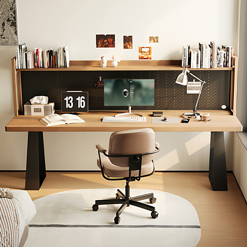 Nut-brown + Black Rectangular Solid Wood + Iron desk, 57.09" H x 62.99" W x 23.62" D