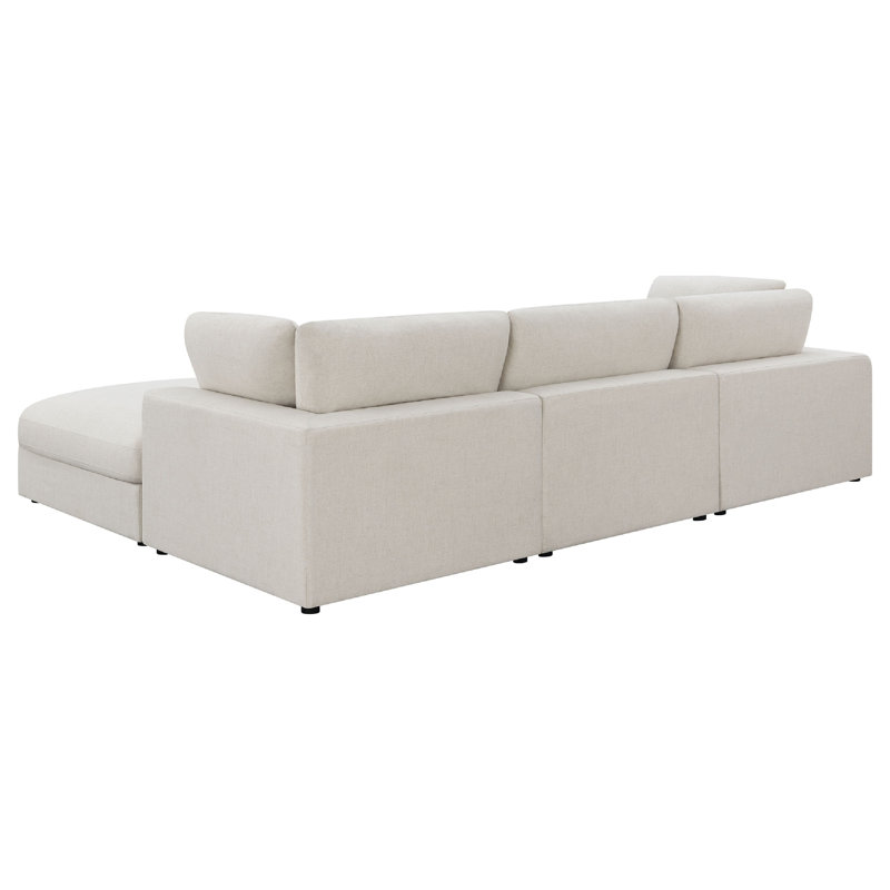 Canapé modulaire avec repose-pieds 4 pièces Serena, Tissu beige / mélange de lin / jacquard