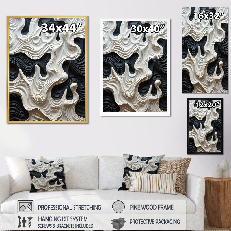 Décoration murale noir et blanc Opt Art, H 20 po x l 12 po, Impression encadrée, Noir