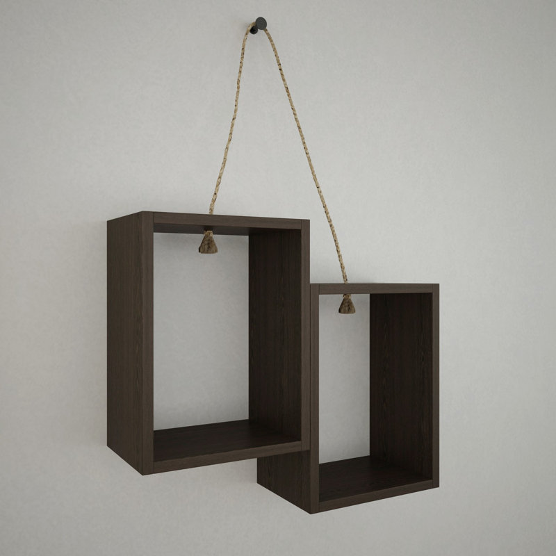 Tablette décorative 2 pièces avec tablettes réglables Abdelmageed, Wengé