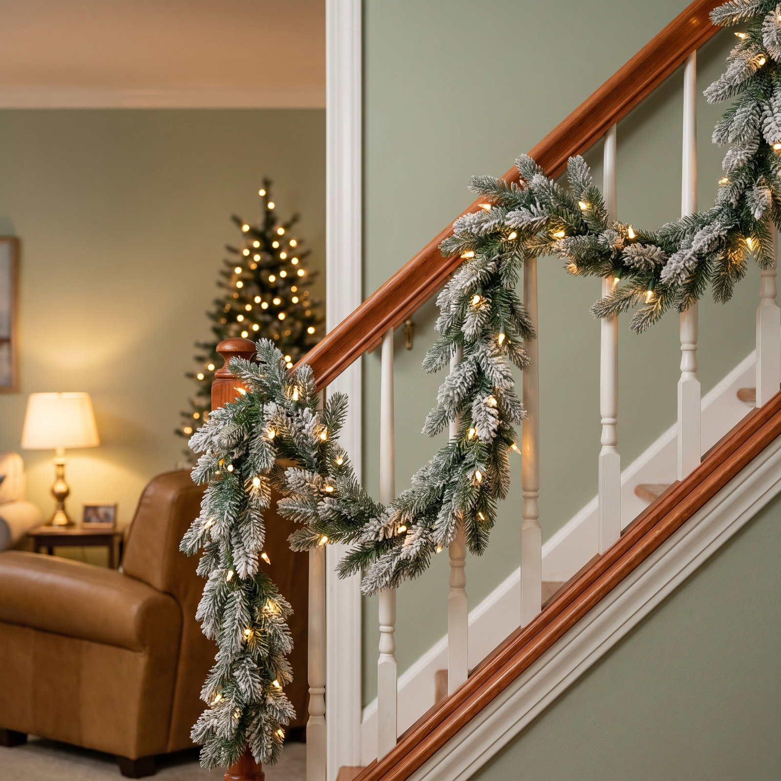108" Frosted Pre-Lit Spruce Garland