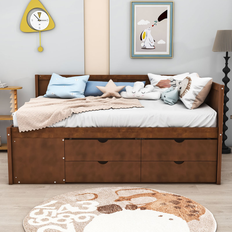 Lit de jour en bois Nagako, Double, Noyer