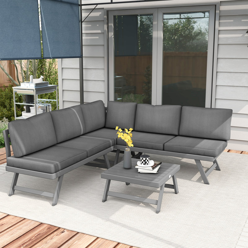 Ensemble de jardin d'extérieur en coin, meubles convertibles 4 pièces, gris