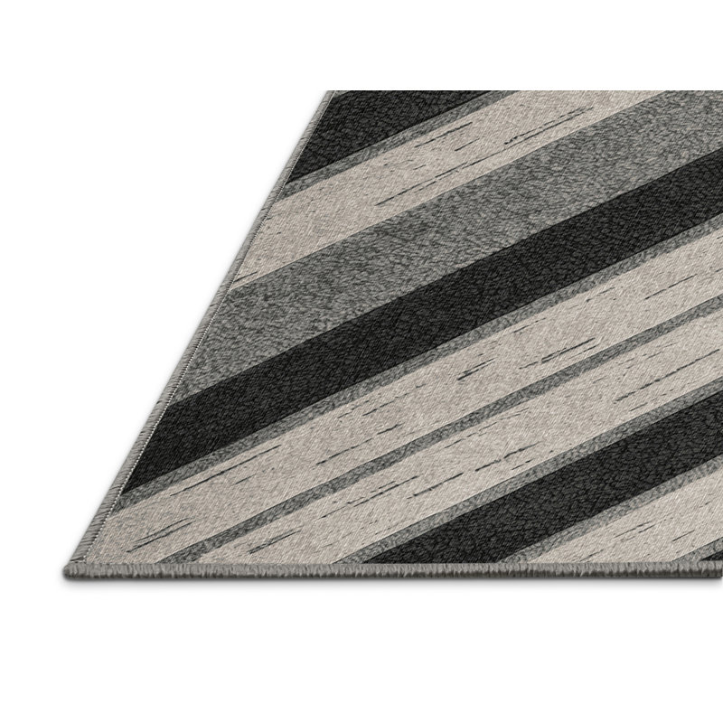  Tapis lavable rayé gris clair, Rond 3 pi