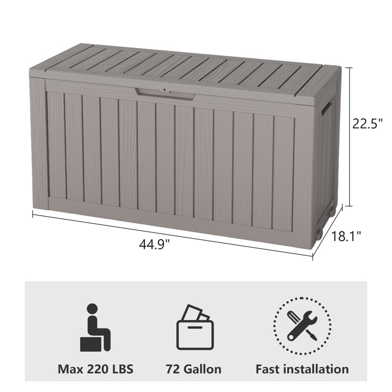 Gray Resin Lockable Deck Box with Wheels, 72 Gallon Capacity