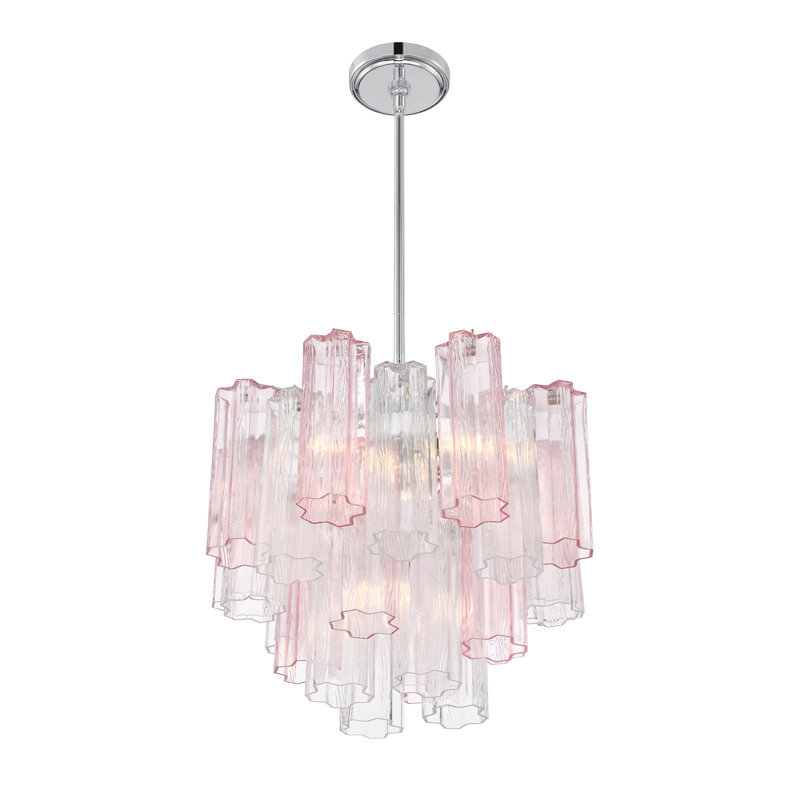 Mexborough Chandelier, Pink/Chrome, 13.75" H x 17.75" W x 17.75" D, 4 Lights