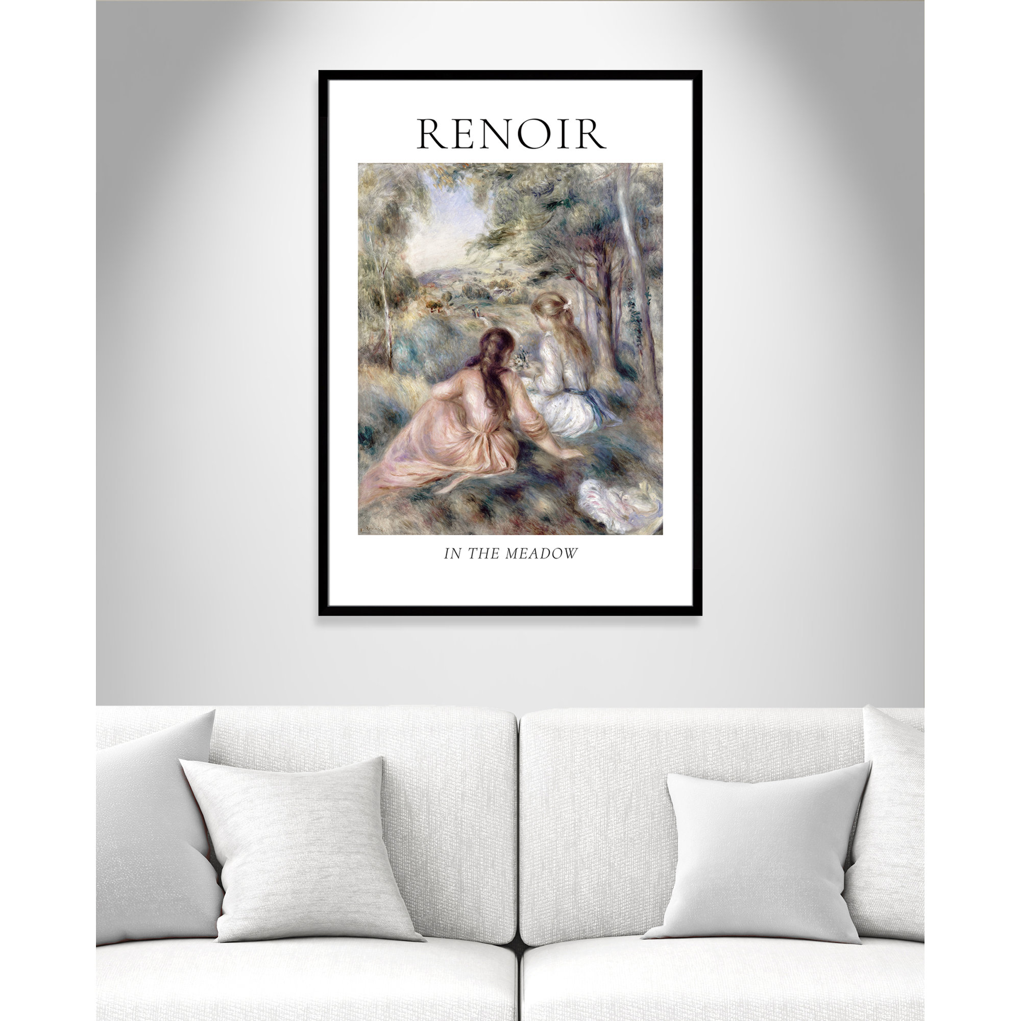 Old Masters Collection " In The Meadow " by Auguste Renoir, Black Single Picture Frame, 55" H x 39" W x 1.25" D, No