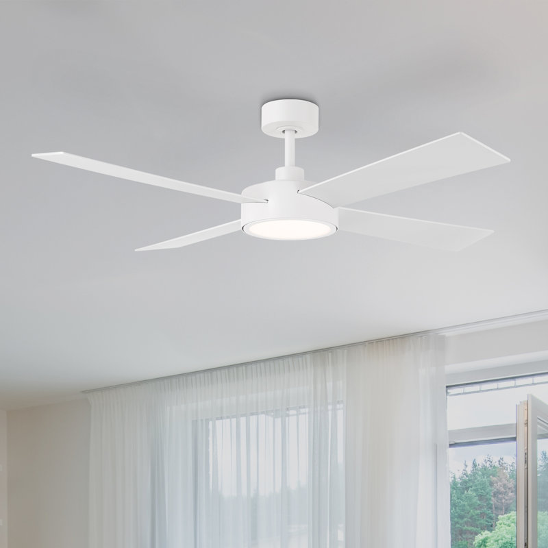 Onyo 52 in. Indoor/Covered Outdoor Matte White Integrated LED Modern Ceiling Fan with 5-CCT Selections, Remote Included