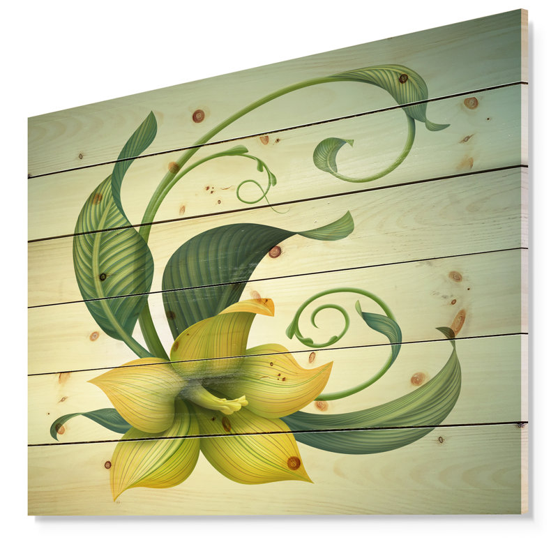«Yellow Fantasy Flower», reproduction d'impression, H 15 po x l 20 po x P 1 po, Bois naturel