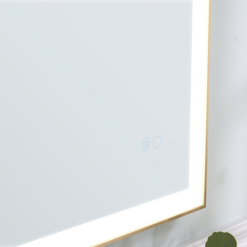 Edlun Bathroom Framed LED Mirror Anti-Fog With Dimmable Light Touch Sensor And Memory Function, 36" x 28", Gold