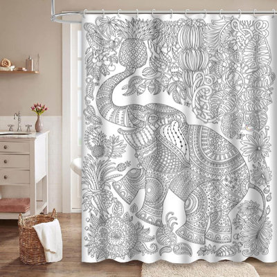 Rideau de douche fantaisie orné de fleurs zen avec 12 crochets