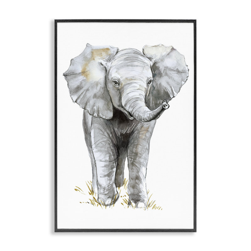 Bébé éléphant simple, estampe numérique, conception d'Elena Markelova, Giclée encadrée noir minuit, H 24 po x l 16 po