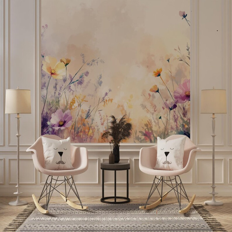 Murale aquarelle fleurs sauvages, L 160 po x l 108 po